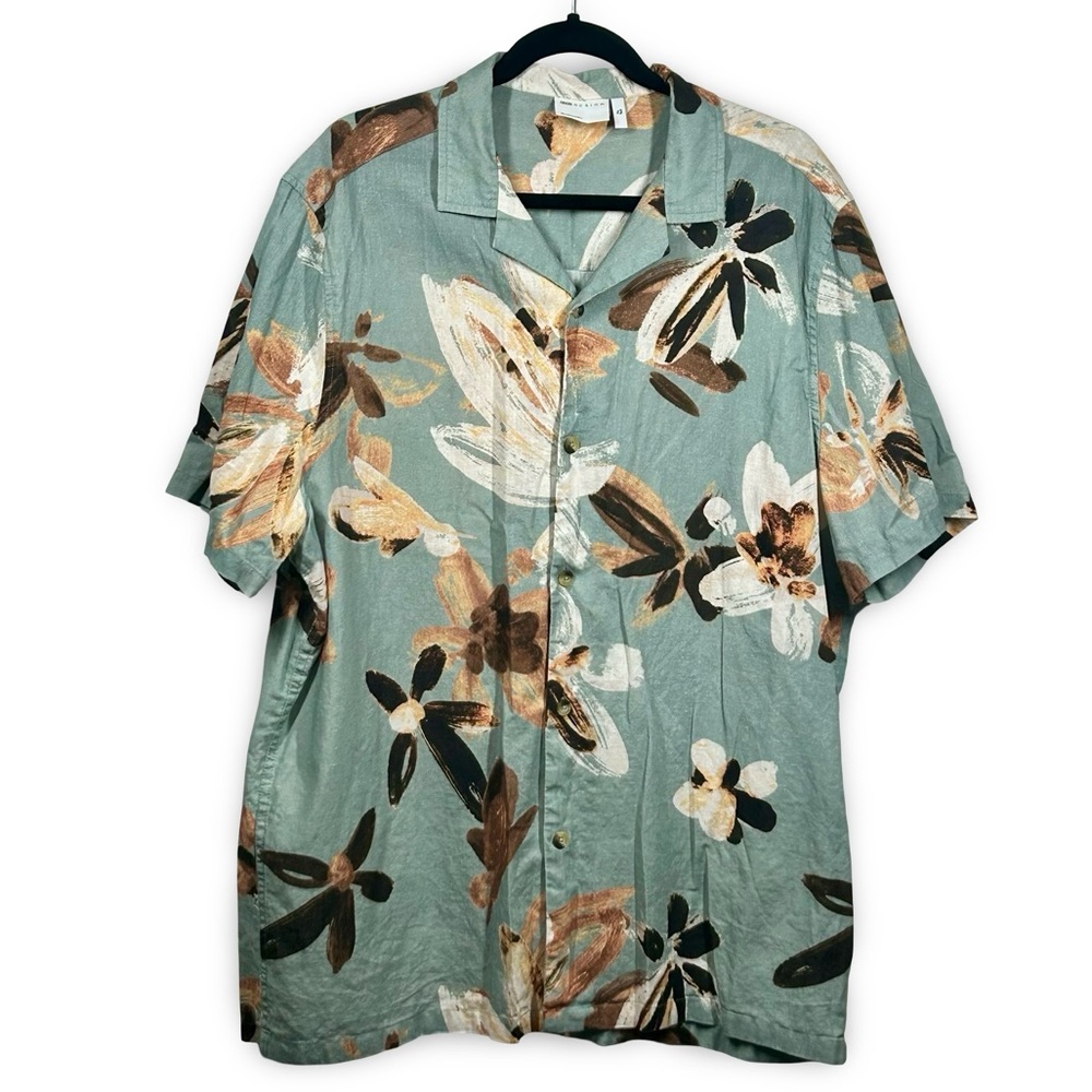 ASOS Linen Blend Tropical Camp Shirt‎ Men's Size XL Tall Vacation Beach Resort